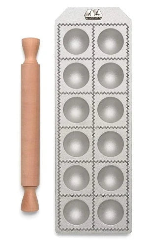 Marcato Ravioli Mold 12 Large Round Agnolotti with Rolling Pin