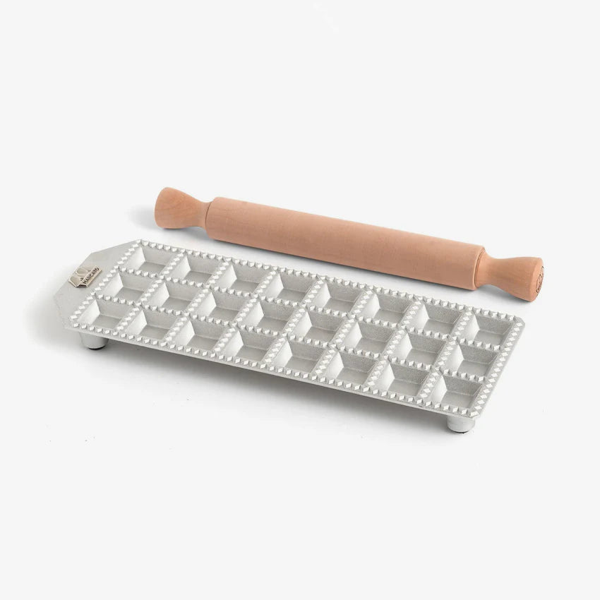 Marcato Ravioli Mold 24 Square Ravioli with Rolling Pin