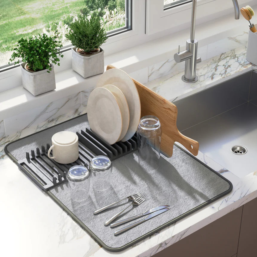 Umbra UDry Dish Drying Rack with Mat - Charcoal