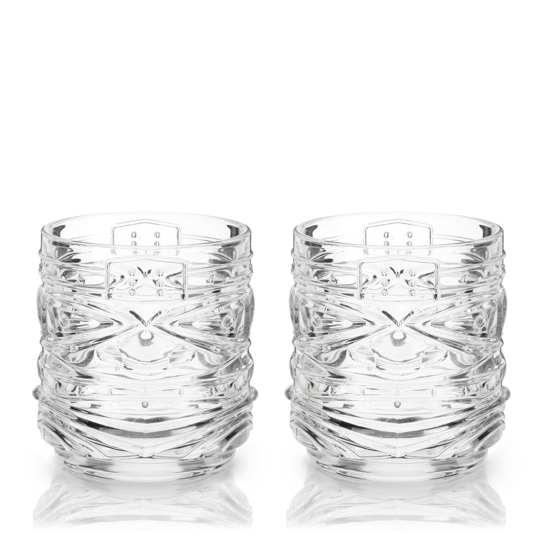 Viski Crystal Tiki Lowball Tumblers Pacific S/2 - 12oz