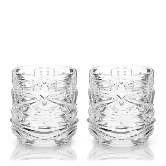 Viski Crystal Tiki Lowball Tumblers Pacific S/2 - 12oz