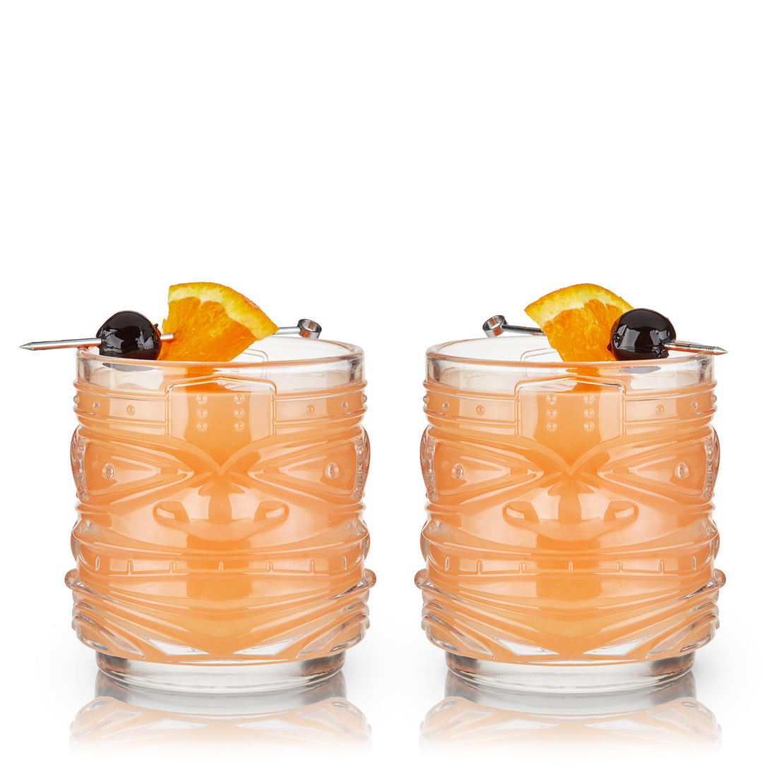 Viski Crystal Tiki Lowball Tumblers Pacific S/2 - 12oz