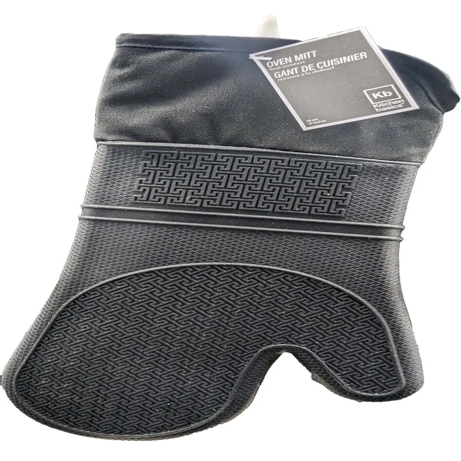 Silicone Oven Mitt Long with Cuff - Black