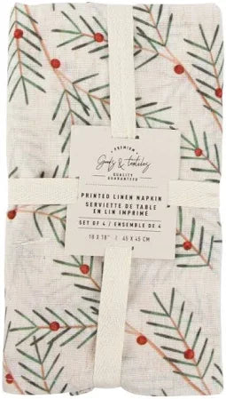 Slim Holly Linen Napkin Set/4