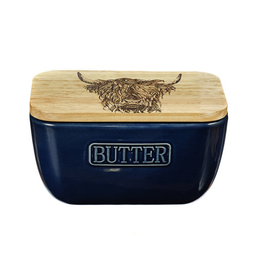 Butter Dish - Highland Cow Blue