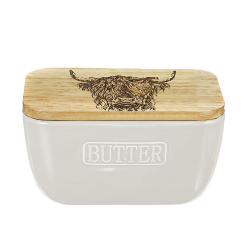 Butter Dish - Highland Cow White