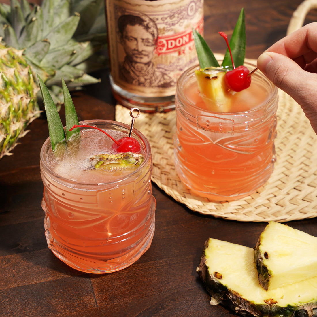 Viski Crystal Tiki Lowball Tumblers Pacific S/2 - 12oz