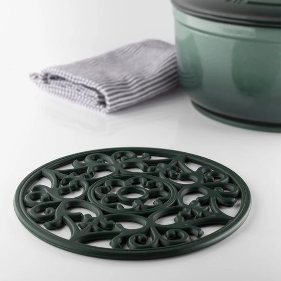 Round Vintage Silicone Trivet - Racing Green