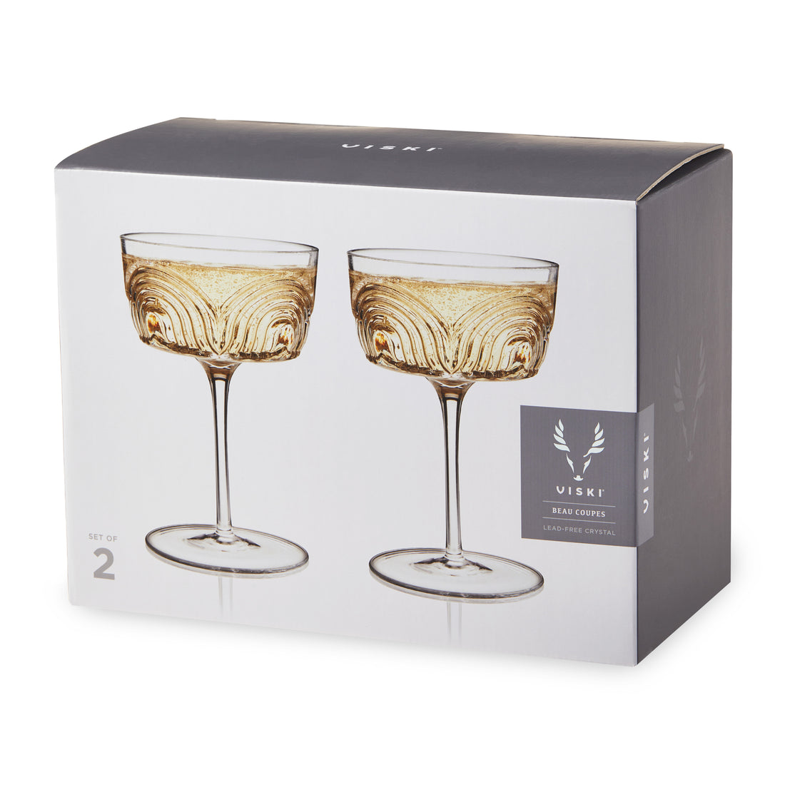 Viski Crystal Deco Beau Cocktail Coupes - 7.5oz/222ml