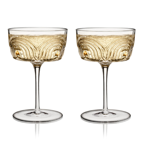 Viski Crystal Deco Beau Cocktail Coupes - 7.5oz/222ml