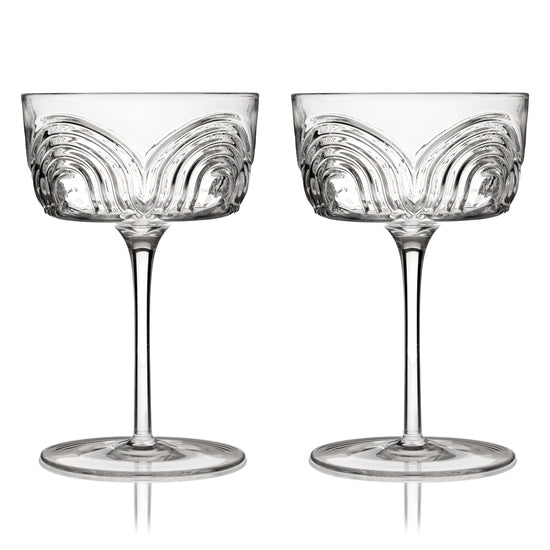 Viski Crystal Deco Beau Cocktail Coupes - 7.5oz/222ml
