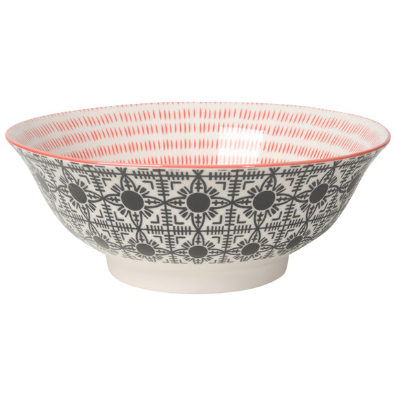Bowl Stamped 8" - Black Tile/Red
