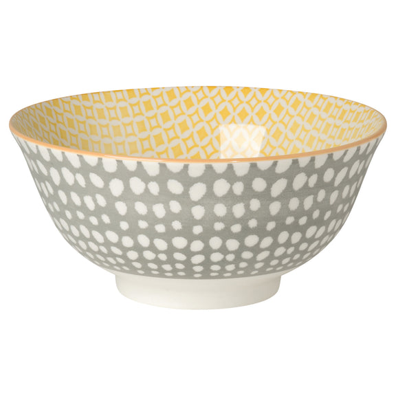 Bowl Stamped 6" - Grey Dots/Yellow