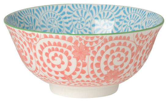 Bowl Stamped 6" - Orange Swirls/Blue