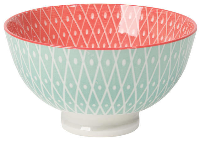 Bowl Stamped 4" - Blue Geo/Pink