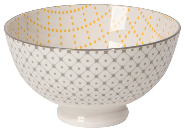 Bowl Stamped 4" - Yellow/Grey Lattice