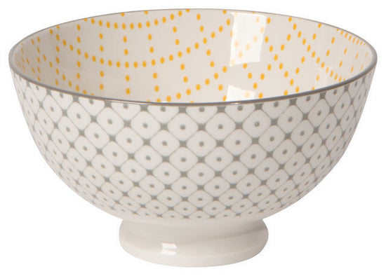 Bowl Stamped 4" - Yellow/Grey Lattice