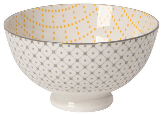 Load image into Gallery viewer, Bowl Stamped 4&amp;quot; - Yellow/Grey Lattice
