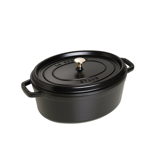 Load image into Gallery viewer, Staub Oval 4.2L / 4.5-Qt Black Cocotte
