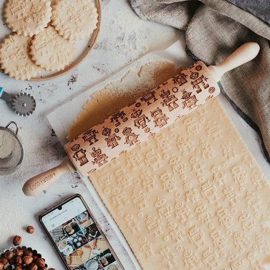 Embossed Rolling Pin - Robots
