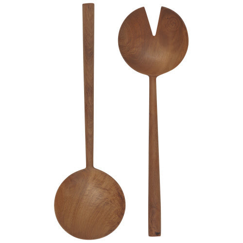 Load image into Gallery viewer, Teak Round Salad Servers S/2
