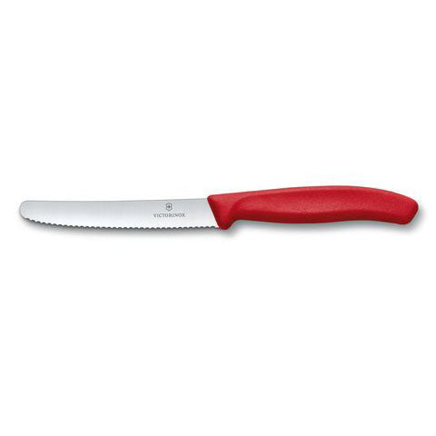 Paring Knife 4.5" / 11cm Serrated, Rounded Tip Red