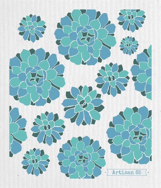 Succulent Garden Blue Swedish Cloth